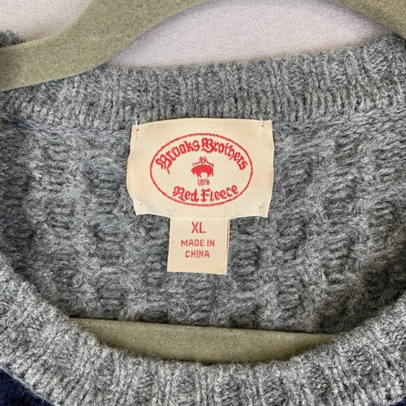Brooks Brothers Men Sweater XL Blue Fair Isle Crewneck Wool Fisherman Cable Knit - Picture 2 of 6